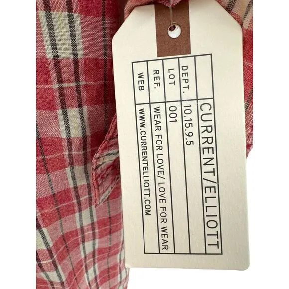 New Current Elliott Linen Cotton Blend Levee Western Plaid Shirt Dress Size 0‎