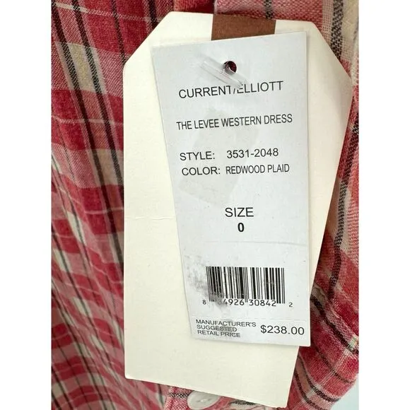 New Current Elliott Linen Cotton Blend Levee Western Plaid Shirt Dress Size 0‎