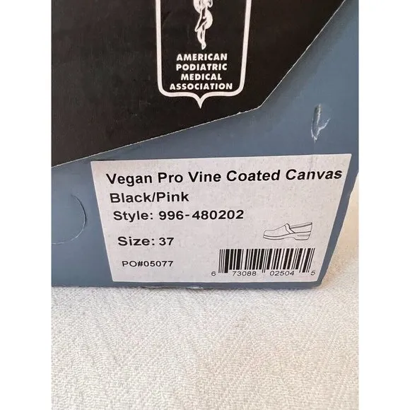 New Dansko Shoes Pink Black Vegan Pro Vine Coated Canvas Size 37 New
