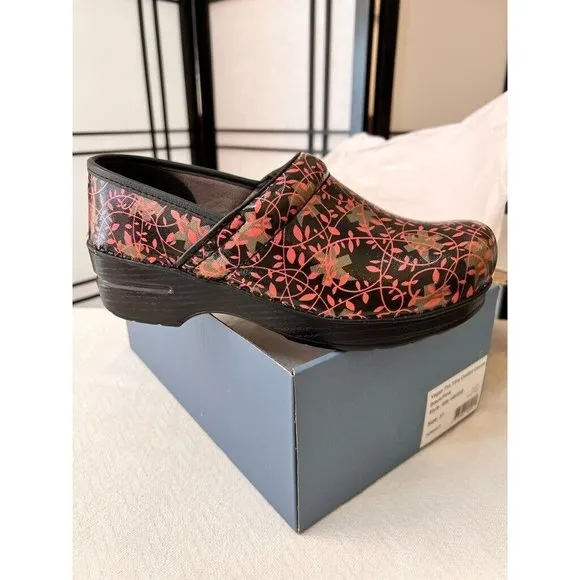 New Dansko Shoes Pink Black Vegan Pro Vine Coated Canvas Size 37 New