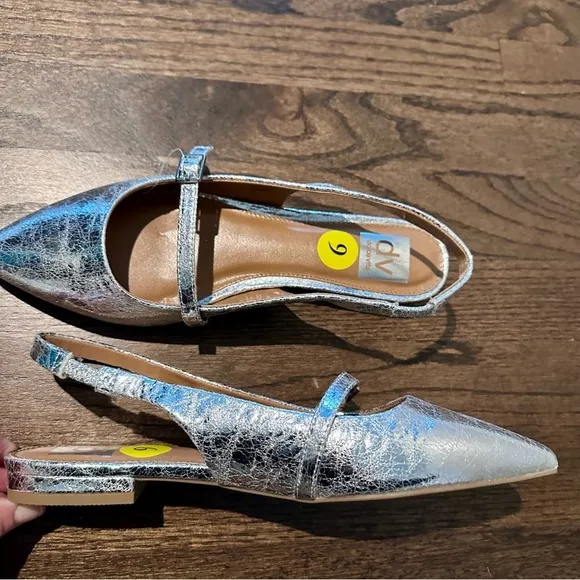 New Dolce Vita Silver Leather Sling Back Flats 6