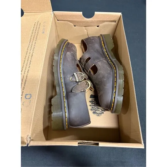 New Dr Martens 8065 Mary Jane Flats 6 Crazy Horse Dark Brown Leather