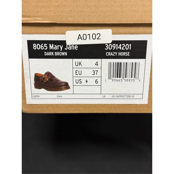 New Dr Martens 8065 Mary Jane Flats 6 Crazy Horse Dark Brown Leather