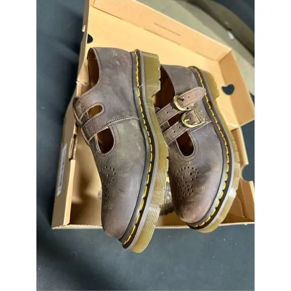 New Dr Martens 8065 Mary Jane Flats 6 Crazy Horse Dark Brown Leather