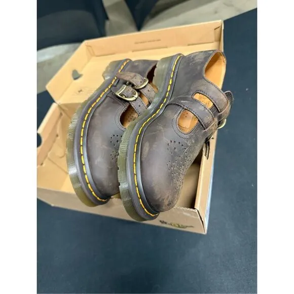 New Dr Martens 8065 Mary Jane Flats 6 Crazy Horse Dark Brown Leather