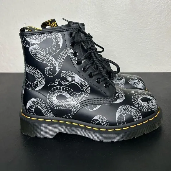 NEW Dr. Martens 1460 Wild Serpant Smooth Black Leather Boots Size 5 Women’s