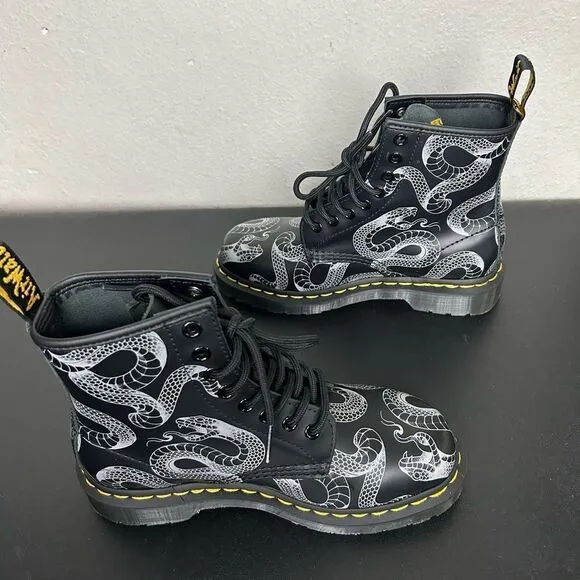 NEW Dr. Martens 1460 Wild Serpant Smooth Black Leather Boots Size 5 Women’s