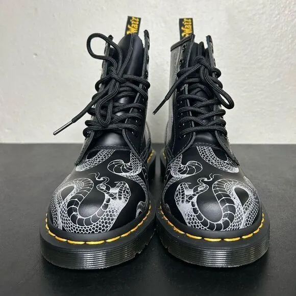 NEW Dr. Martens 1460 Wild Serpant Smooth Black Leather Boots Size 5 Women’s
