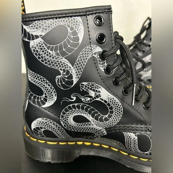 NEW Dr. Martens 1460 Wild Serpant Smooth Black Leather Boots Size 5 Women’s