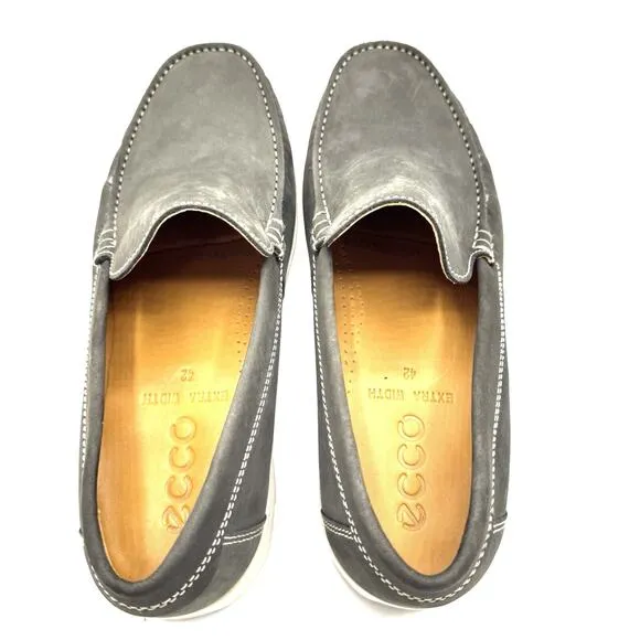 NEW ECCO S Lite Gray Nubuck Leather Moccasin Driving Loafer Mens 9 / Casual