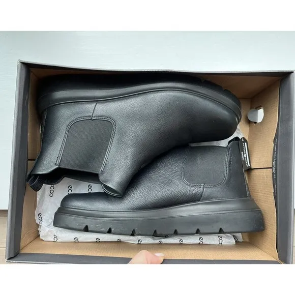 New ECCO WOMEN NOUVELLE CHELSEA BOOTIE Black Leather FLAT 41 Us 10 10.5 Comfort