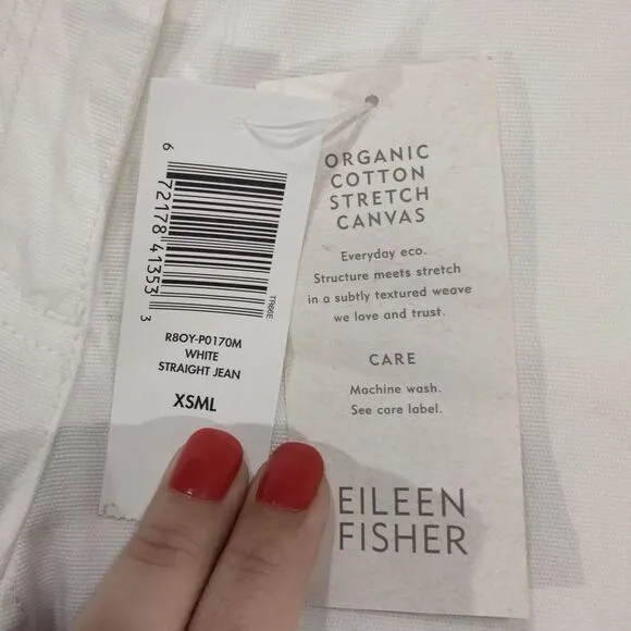 NEW! Eileen Fisher Straight Leg Jeans Womens Size XS White Stretch Canvas Undyed