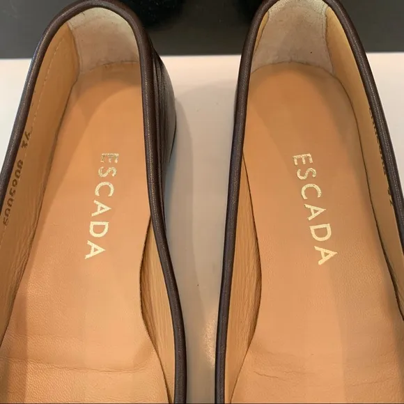 New Escada Brown Loafers Sz 36 Flats Logo Leather