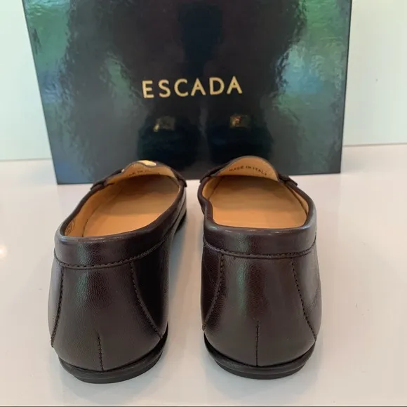 New Escada Brown Loafers Sz 36 Flats Logo Leather