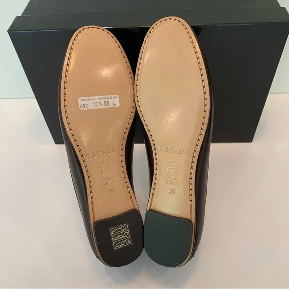 New Escada Brown Loafers Sz 36 Flats Logo Leather