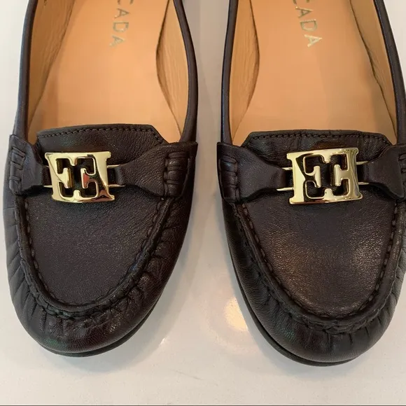 New Escada Brown Loafers Sz 36 Flats Logo Leather