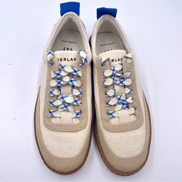 NEW Everlane Lapis Blue Classic Red Tread Bare Canvas Sneaker in Size 6