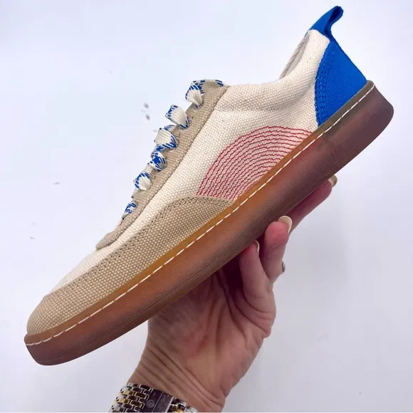 NEW Everlane Lapis Blue Classic Red Tread Bare Canvas Sneaker in Size 6