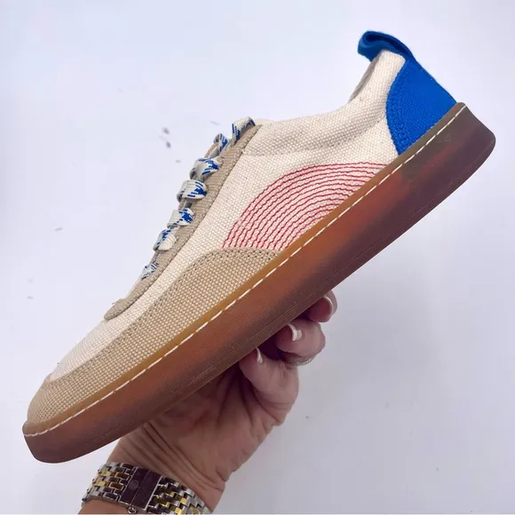 NEW Everlane Lapis Blue Classic Red Tread Bare Canvas Sneaker in Size 6