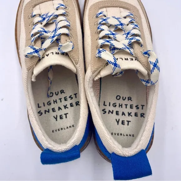 NEW Everlane Lapis Blue Classic Red Tread Bare Canvas Sneaker in Size 6