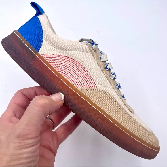 NEW Everlane Lapis Blue Classic Red Tread Bare Canvas Sneaker in Size 6