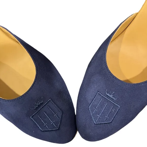 NEW Fairfax &amp; Favor England Navy Blue Suede Women’s Monaco Espadrille Wedges 11