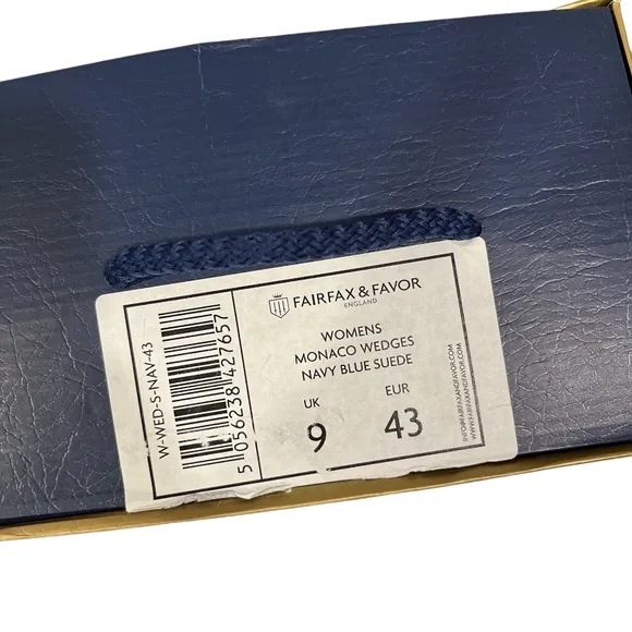 NEW Fairfax &amp; Favor England Navy Blue Suede Women’s Monaco Espadrille Wedges 11