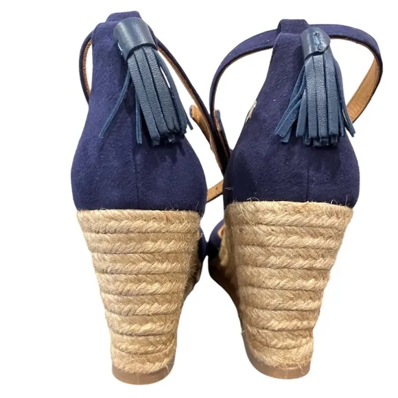 NEW Fairfax &amp; Favor England Navy Blue Suede Women’s Monaco Espadrille Wedges 11