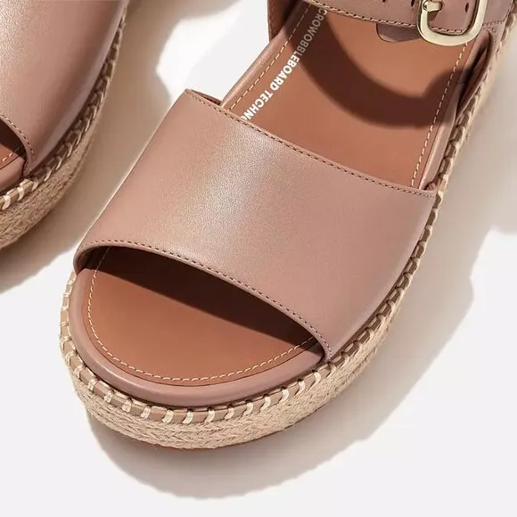 NEW  FITFLOP Leather Eloise Espadrille Back Strap Wedge Sandals beige 121tn