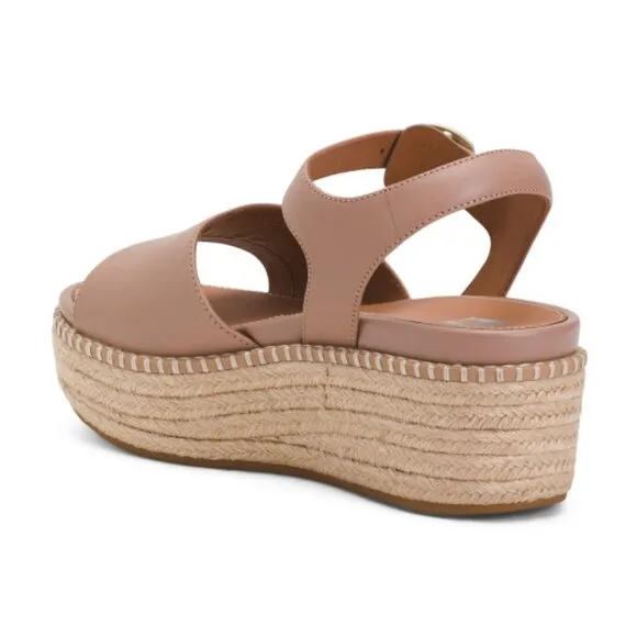 NEW  FITFLOP Leather Eloise Espadrille Back Strap Wedge Sandals beige 121tn