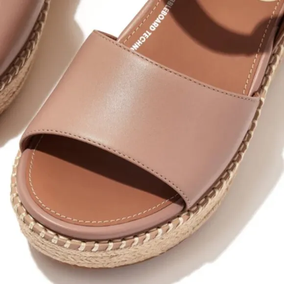 NEW  FITFLOP Leather Eloise Espadrille Back Strap Wedge Sandals beige 121tn