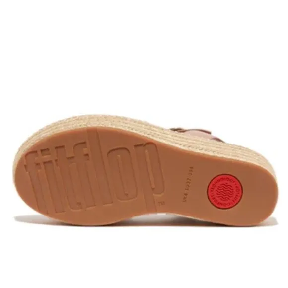 NEW  FITFLOP Leather Eloise Espadrille Back Strap Wedge Sandals beige 121tn