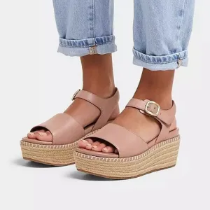 NEW  FITFLOP Leather Eloise Espadrille Back Strap Wedge Sandals beige 121tn
