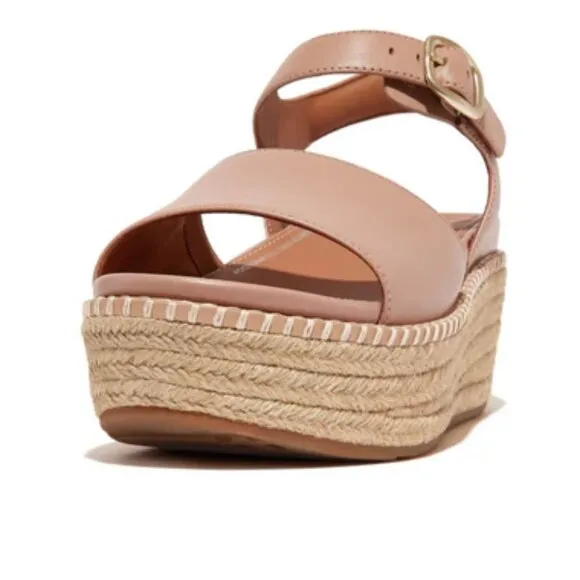 NEW  FITFLOP Leather Eloise Espadrille Back Strap Wedge Sandals beige 121tn