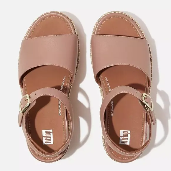NEW  FITFLOP Leather Eloise Espadrille Back Strap Wedge Sandals beige 121tn