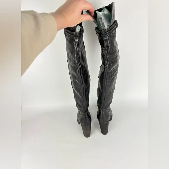 New Free People Black Leather Novak Over the Knee Heeled Boots