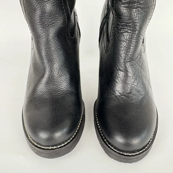 New Free People Black Leather Novak Over the Knee Heeled Boots