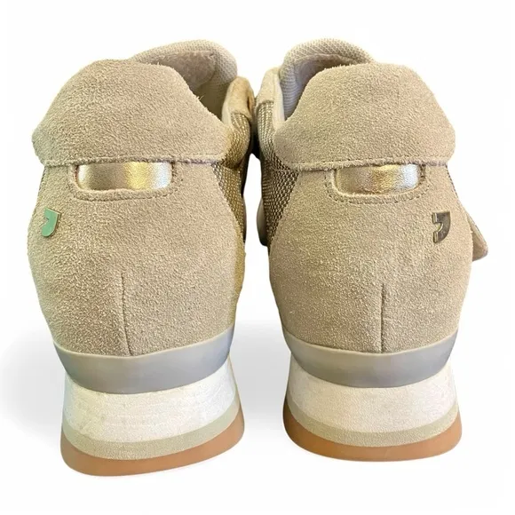 New Gioseppo Anthropologie Tan / Gold Metallic - Fur‎ Wedge Sneakers Shoes 8.5