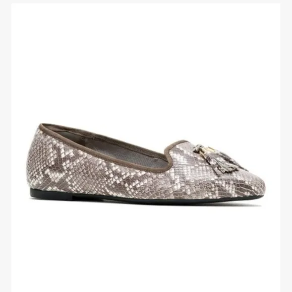 NEW Hush Puppies Sadie Tan Snake Print Flats 9.5 Wide