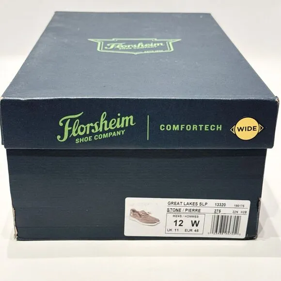 New in Box Florsheim Great Lakes Brown Leather Slip On Boat Shoe Men Sz. 12 Wide