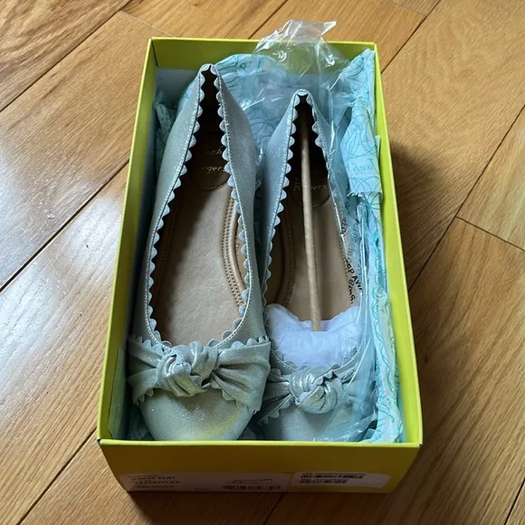 New in box Jack Rogers Holly bow leather ballerina flats in Silver 8.5