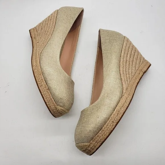 NEW J Crew Seville Espadrille Wedges heels gold Metallic Canvas womens Sz 12