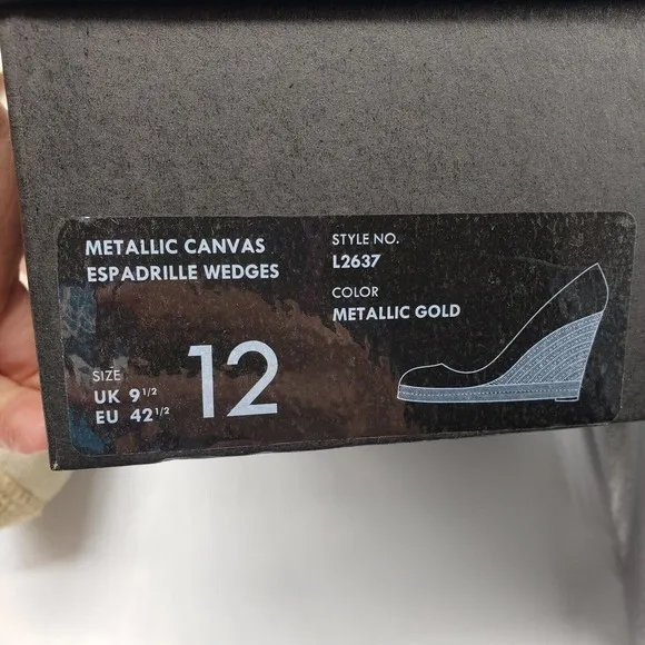 NEW J Crew Seville Espadrille Wedges heels gold Metallic Canvas womens Sz 12