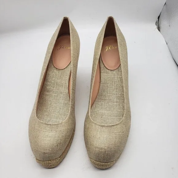 NEW J Crew Seville Espadrille Wedges heels gold Metallic Canvas womens Sz 12