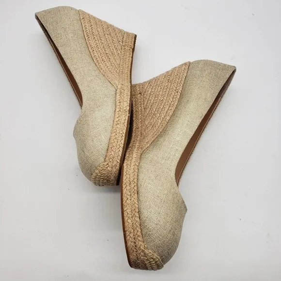 NEW J Crew Seville Espadrille Wedges heels gold Metallic Canvas womens Sz 12