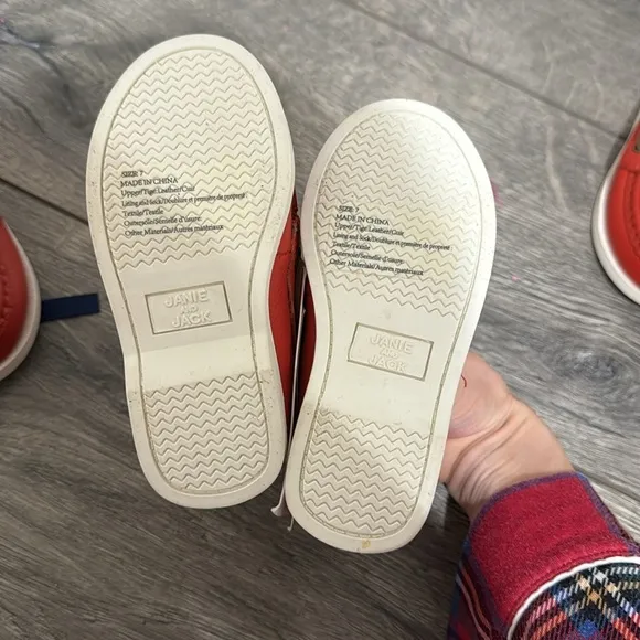 NEW • Janie and Jack • Boys Cherry Red Leather Boat Shoes Red and Brown