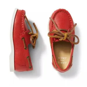 NEW • Janie and Jack • Boys Cherry Red Leather Boat Shoes Red and Brown