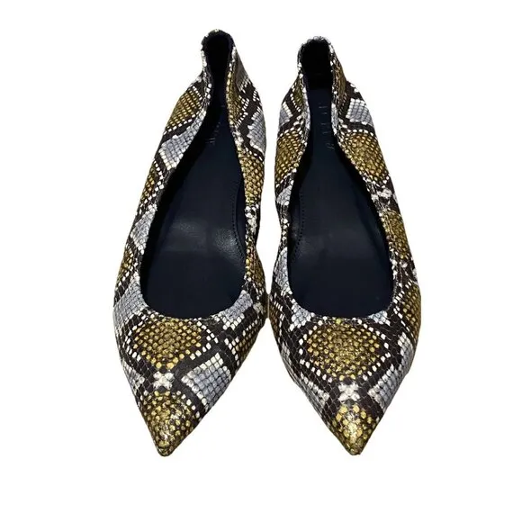NEW J.CREW LOTTIE FLATS IN SNAKESKIN-PRINTED LEATHER, SZ 10 GOLDBLUEBLACK