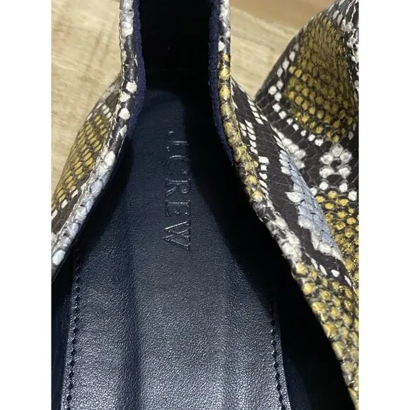 NEW J.CREW LOTTIE FLATS IN SNAKESKIN-PRINTED LEATHER, SZ 10 GOLDBLUEBLACK