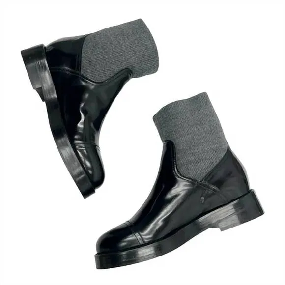 NEW J.CREW women's rib-cuff boots in italian leather in black/grey